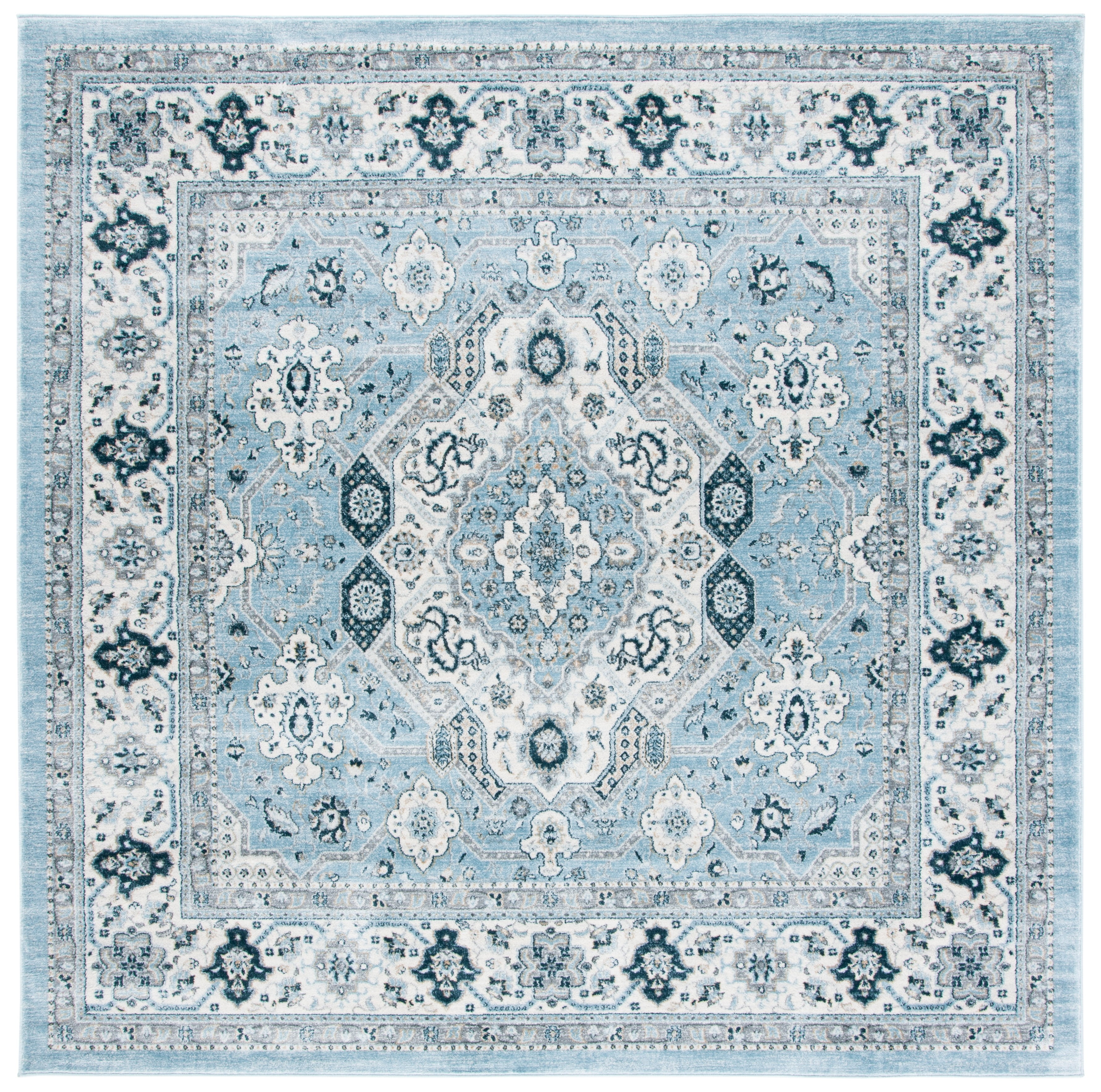 Isabella Blue and Cream Square Synthetic Oriental Rug