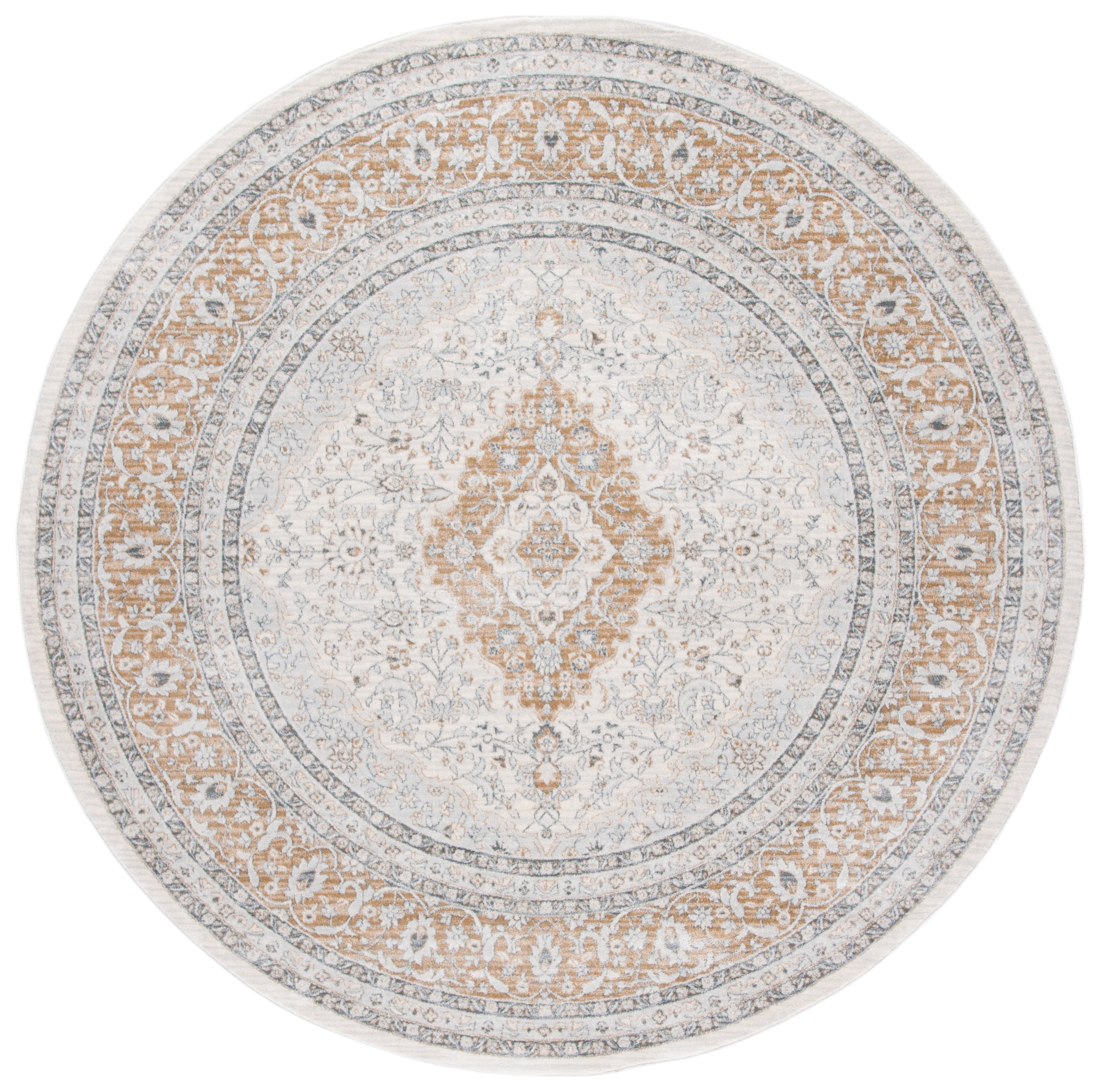 Isabella Round Cream Beige Synthetic Hand-Knotted Area Rug