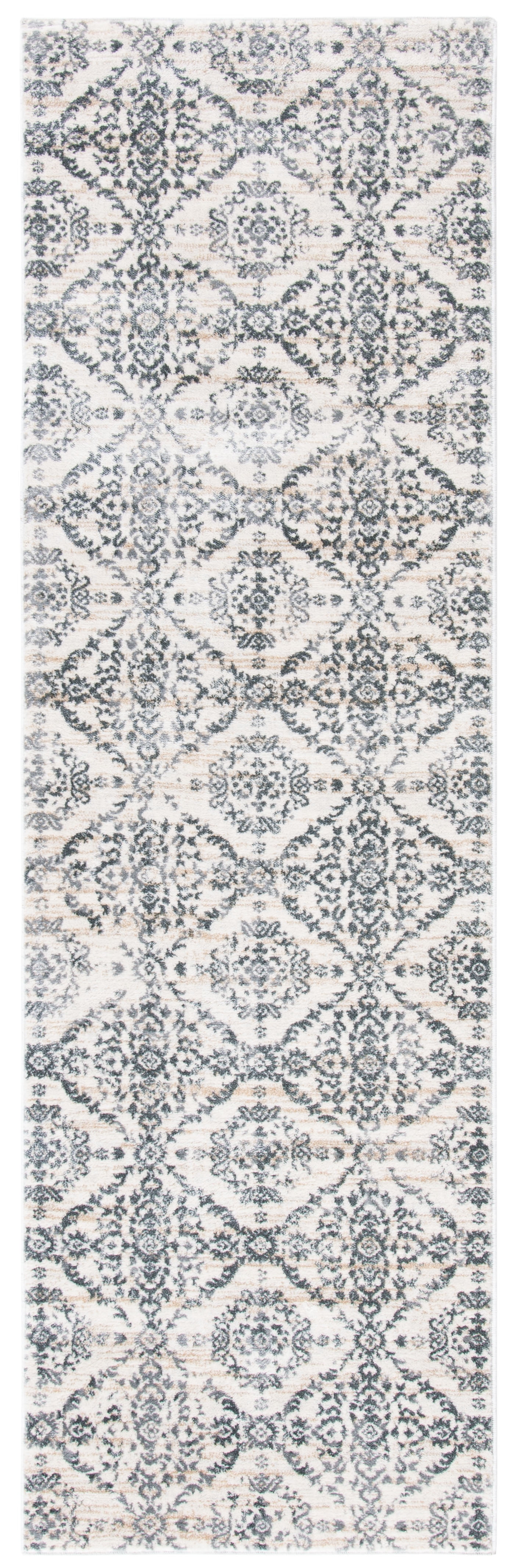 Cream and Grey Synthetic Easy Care Runner Rug 2' x 8'