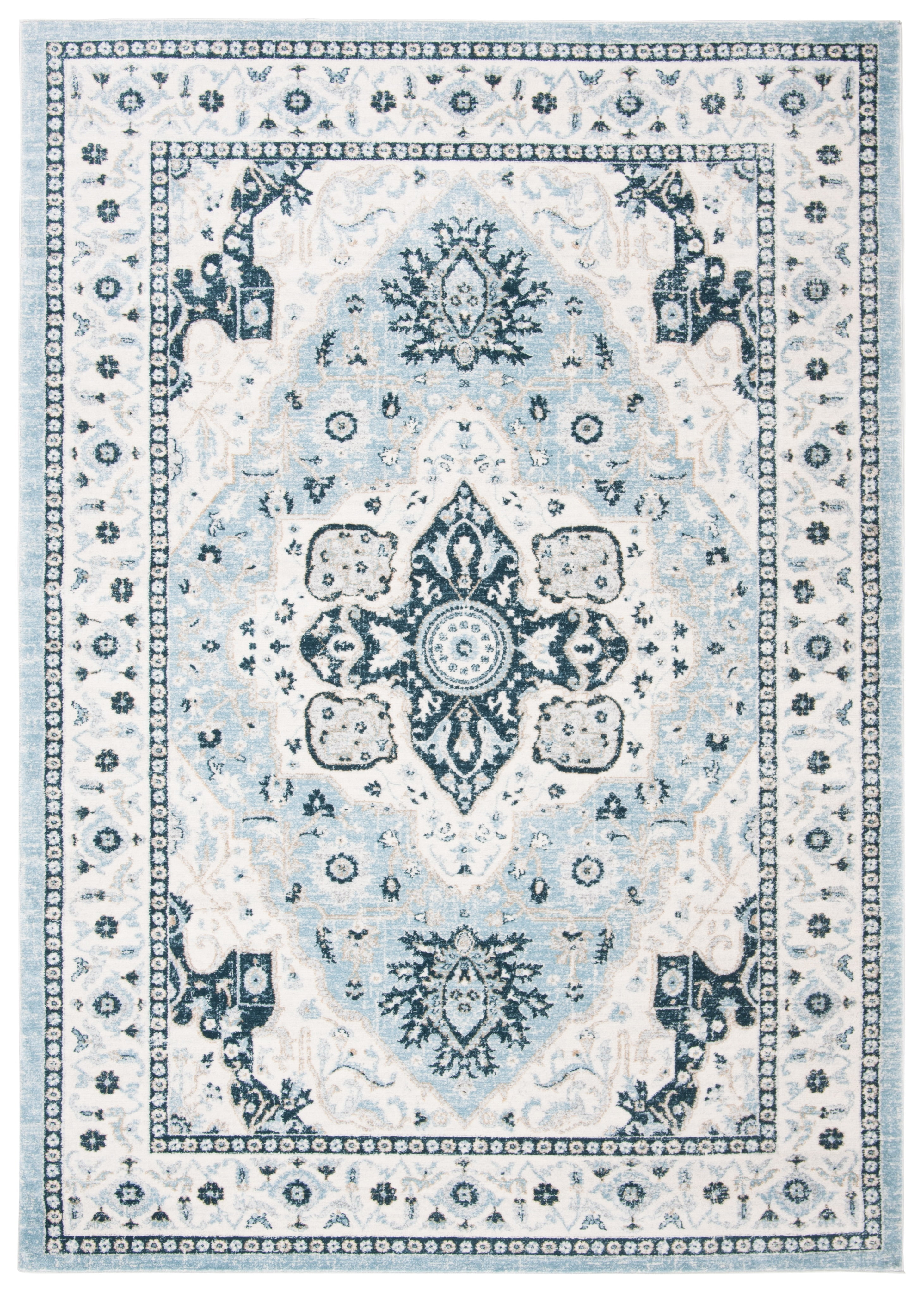 Isabella Light Blue and Cream 8' x 10' Synthetic Area Rug
