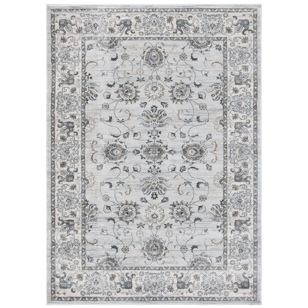 Isabella Light Grey and Cream Synthetic Floral Runner Rug