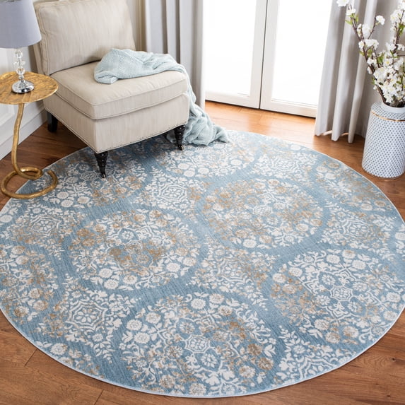 Safavieh Isabella Johna Suzani Area Rug, Denim Blue/Ivory, 6'7" x 6'7" Round