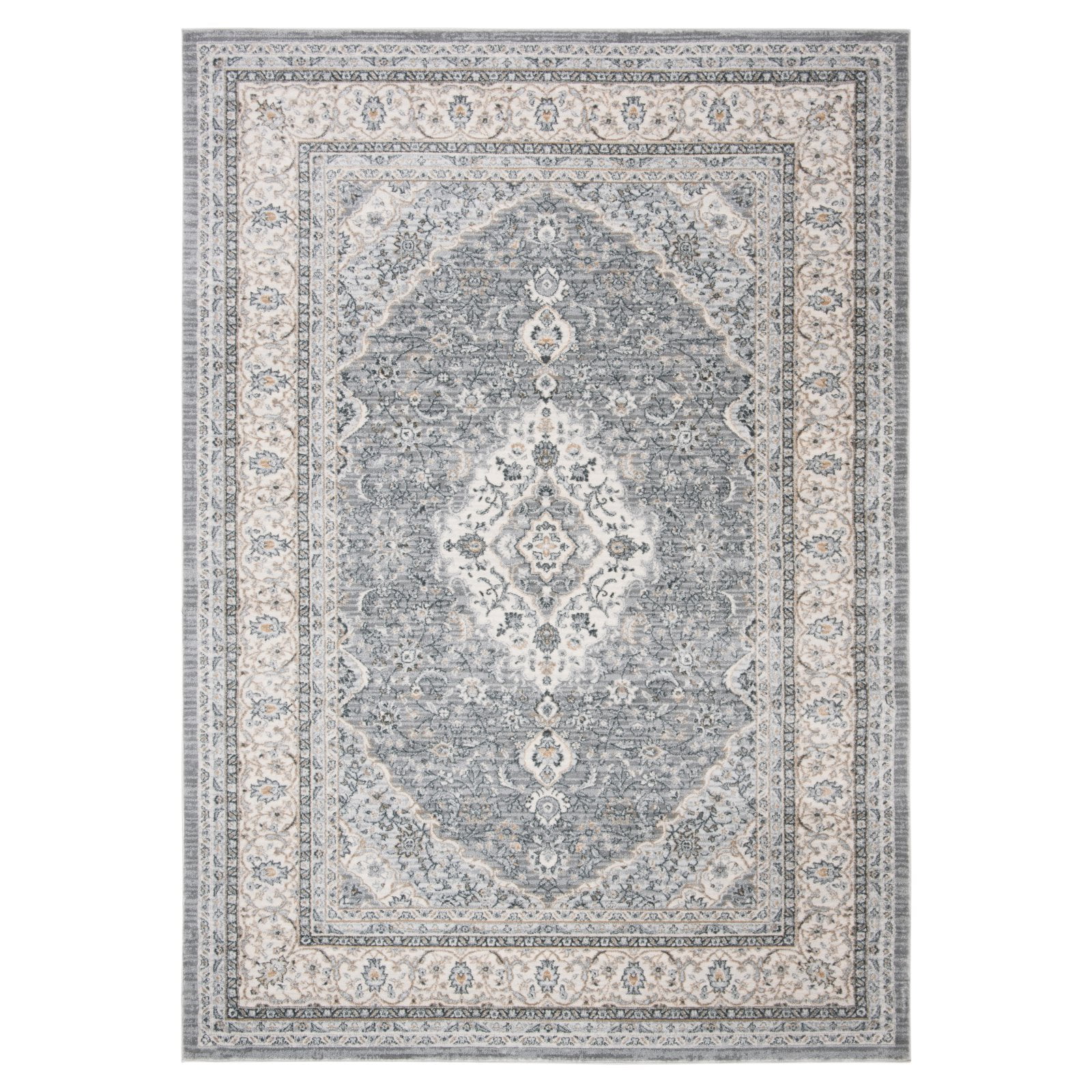 Isabella Gray and Cream Round Synthetic Area Rug