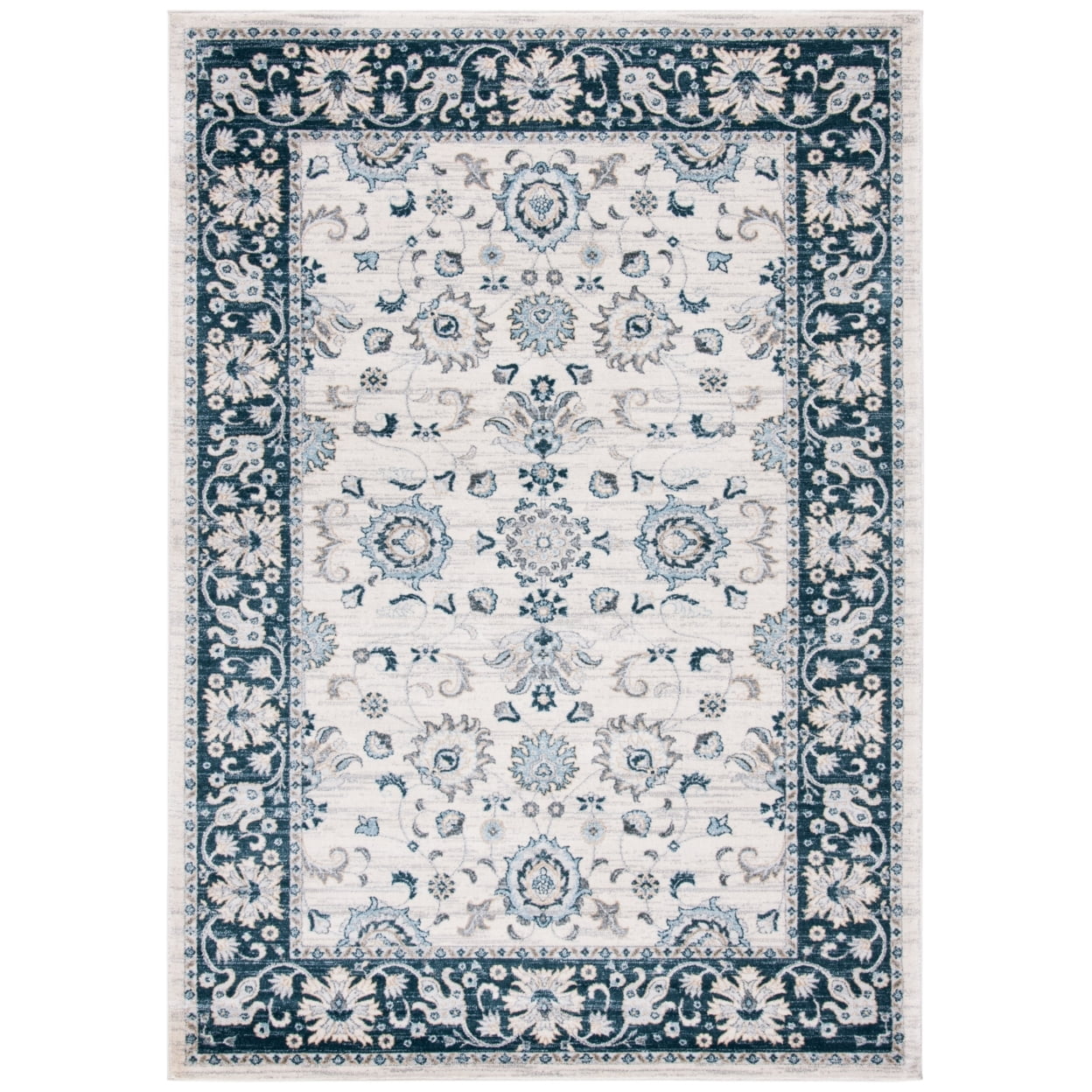 Isabella Cream and Navy Floral Border 3' x 5' Area Rug