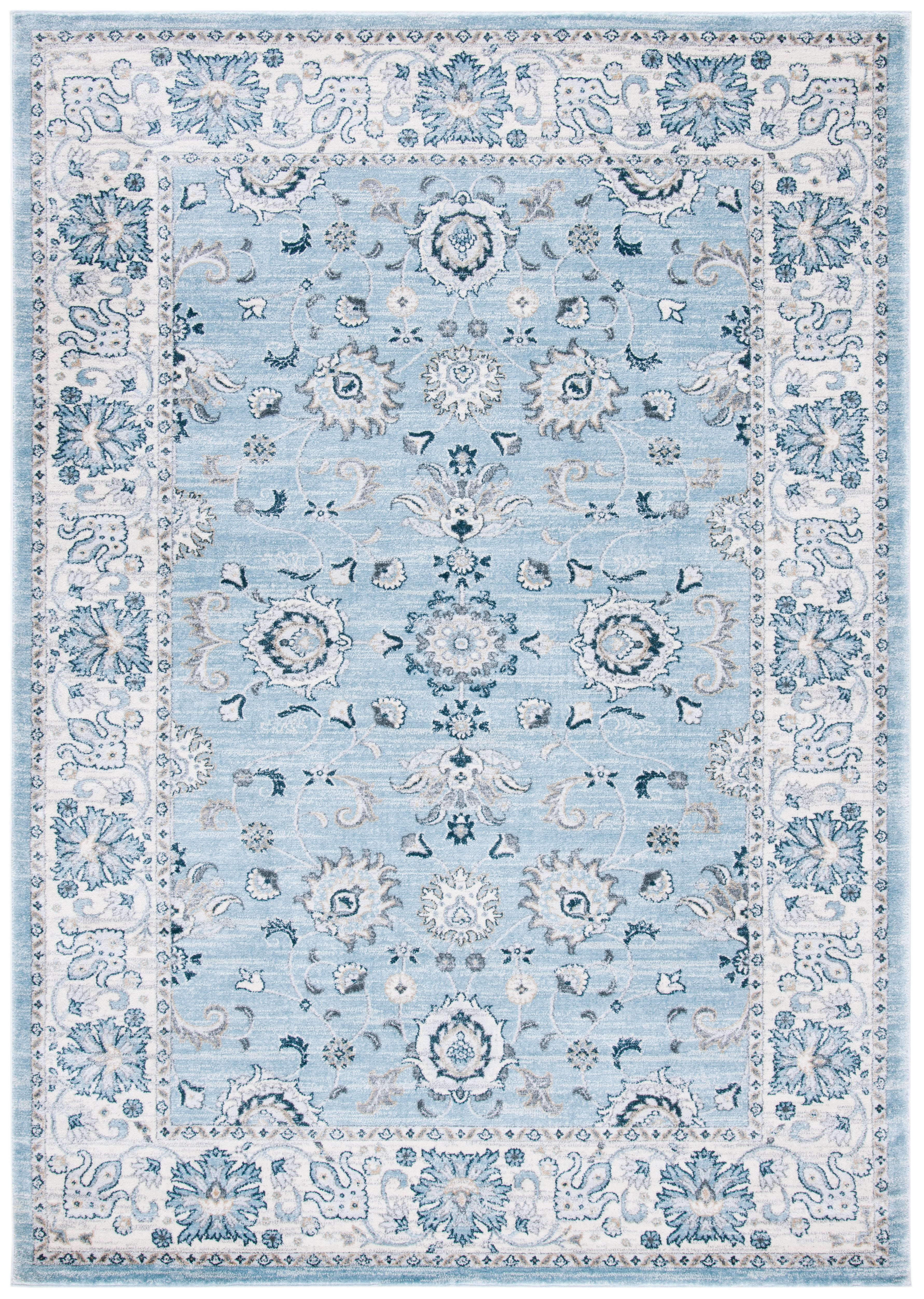Elegant Light Blue Synthetic 10' x 14' Rectangular Easy Care Rug