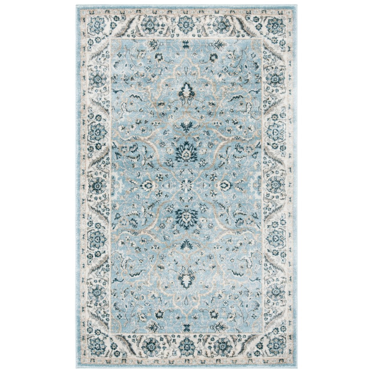 Isabella Light Blue and Cream Synthetic Rectangular Area Rug