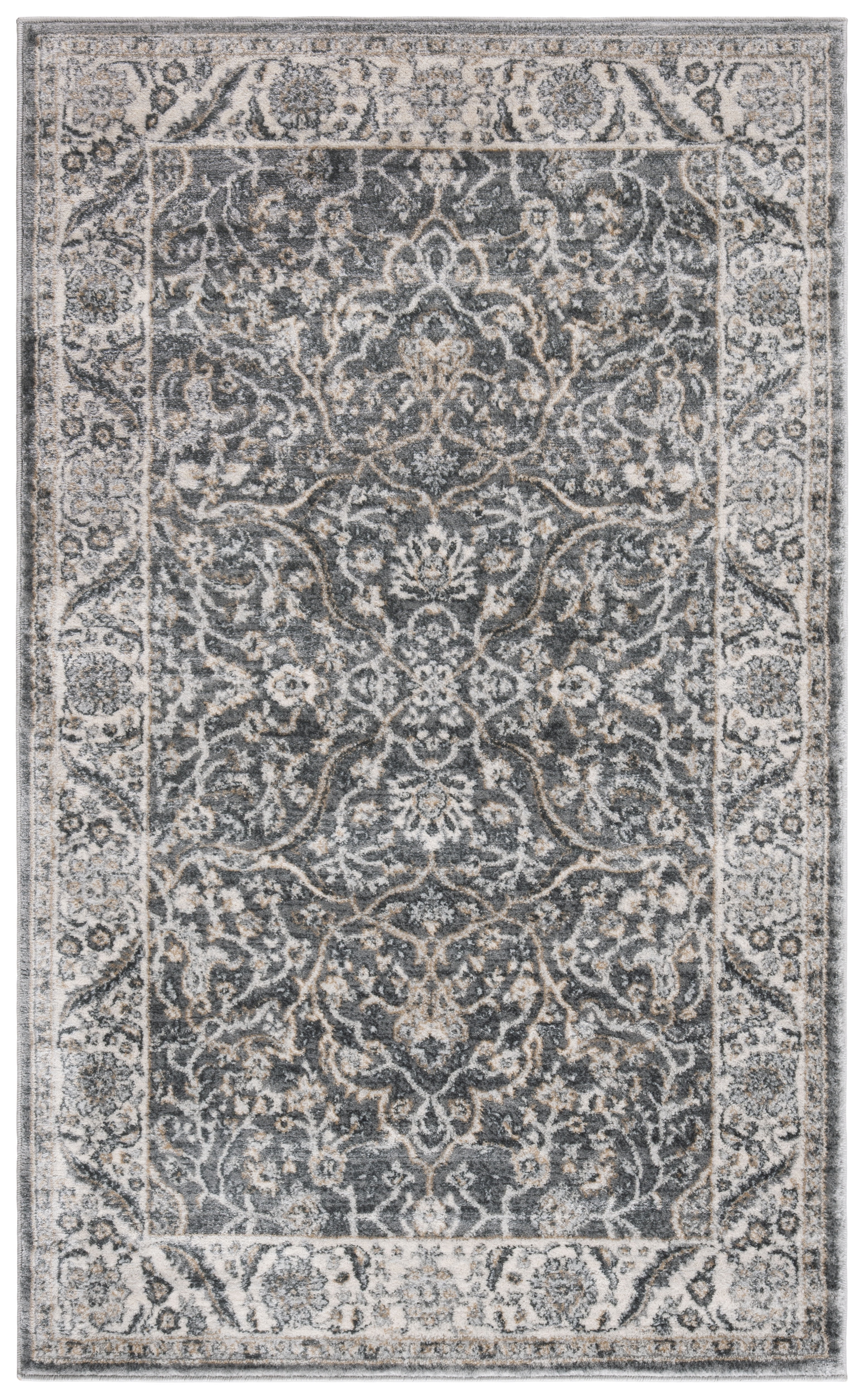 Isabella Grey and Dark Grey Synthetic 8' x 10' Non-slip Rectangular Area Rug