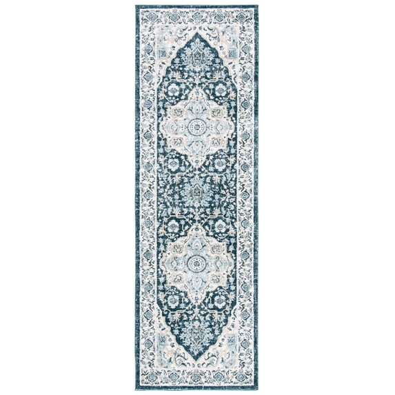 SAFAVIEH Isabella Patrick Oriental Runner Rug, Navy/Cream, 2'2" x 8'