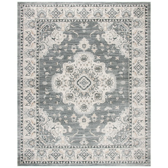 SAFAVIEH Isabella Tamzen Floral Bordered Area Rug, Grey/Light Grey, 6'7" x 6'7" Round
