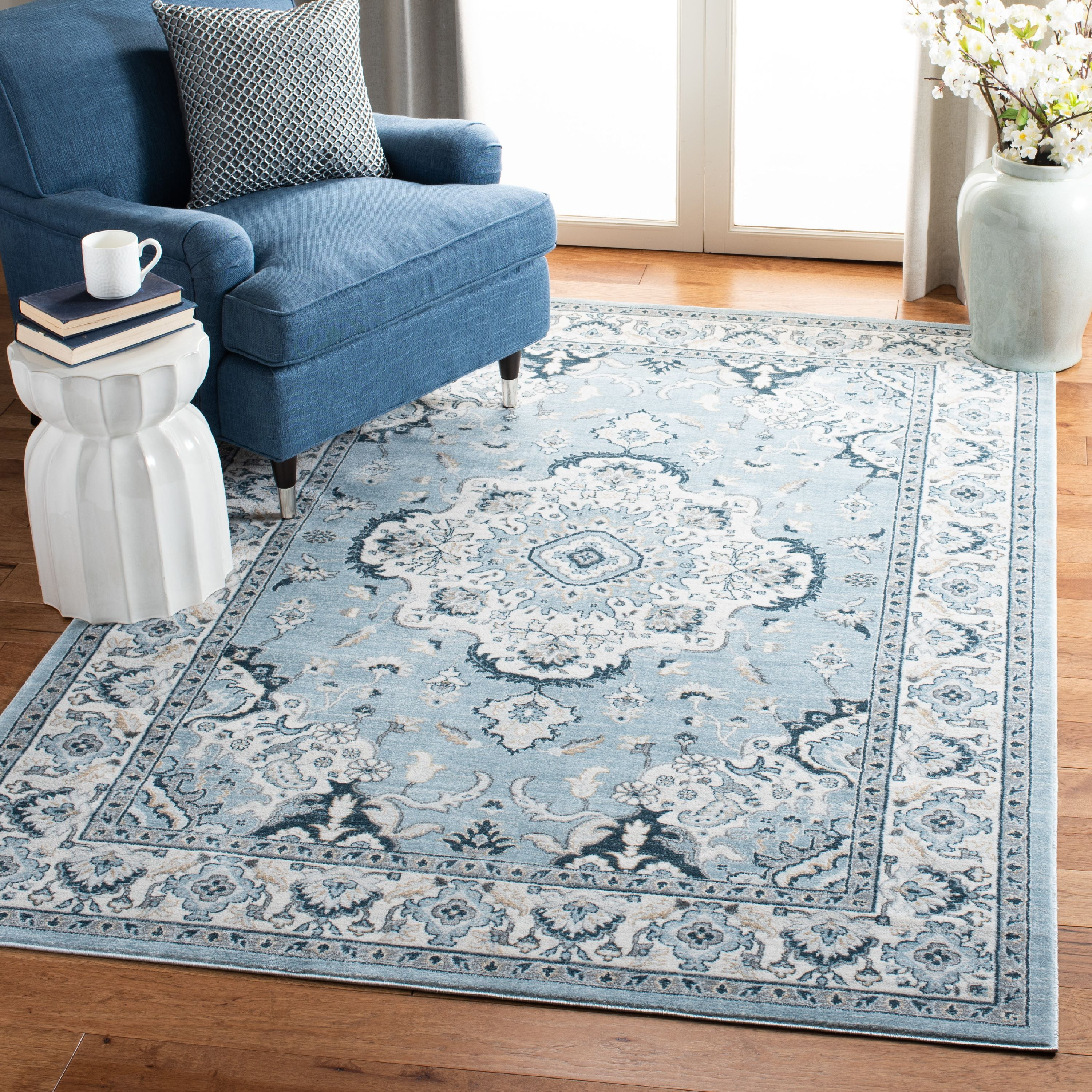 SAFAVIEH Isabella Tamzen Floral Bordered Area Rug, Light Blue