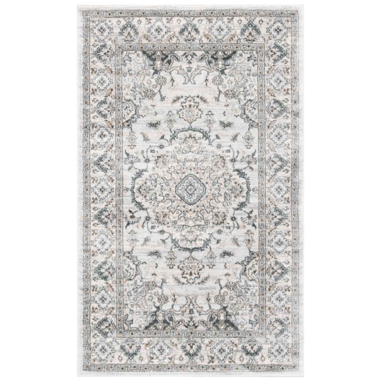 Isabella 36" Light Grey & Cream Oriental Synthetic Rug