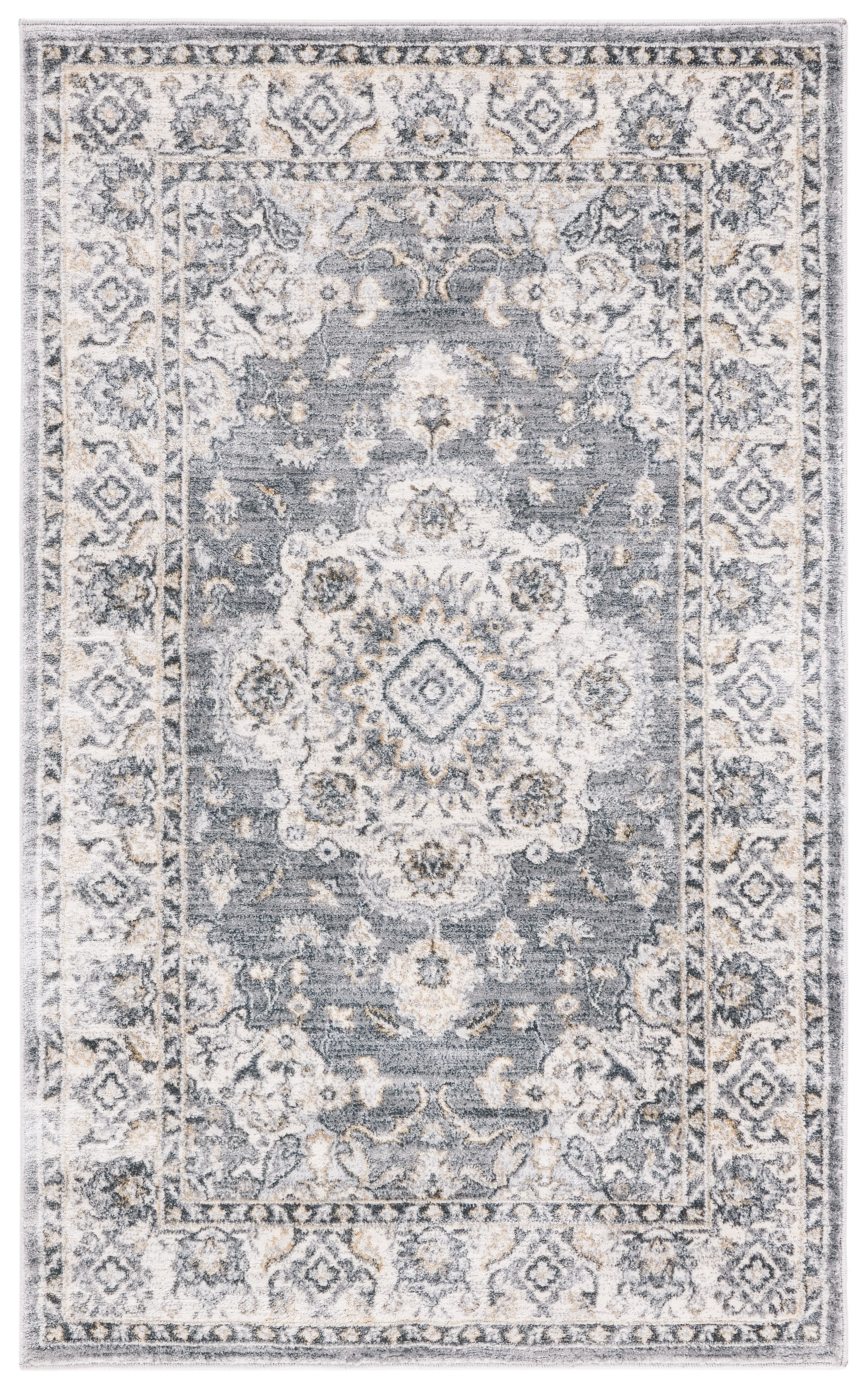 Grey and Light Grey Synthetic Non-slip 3' x 5' Area Rug