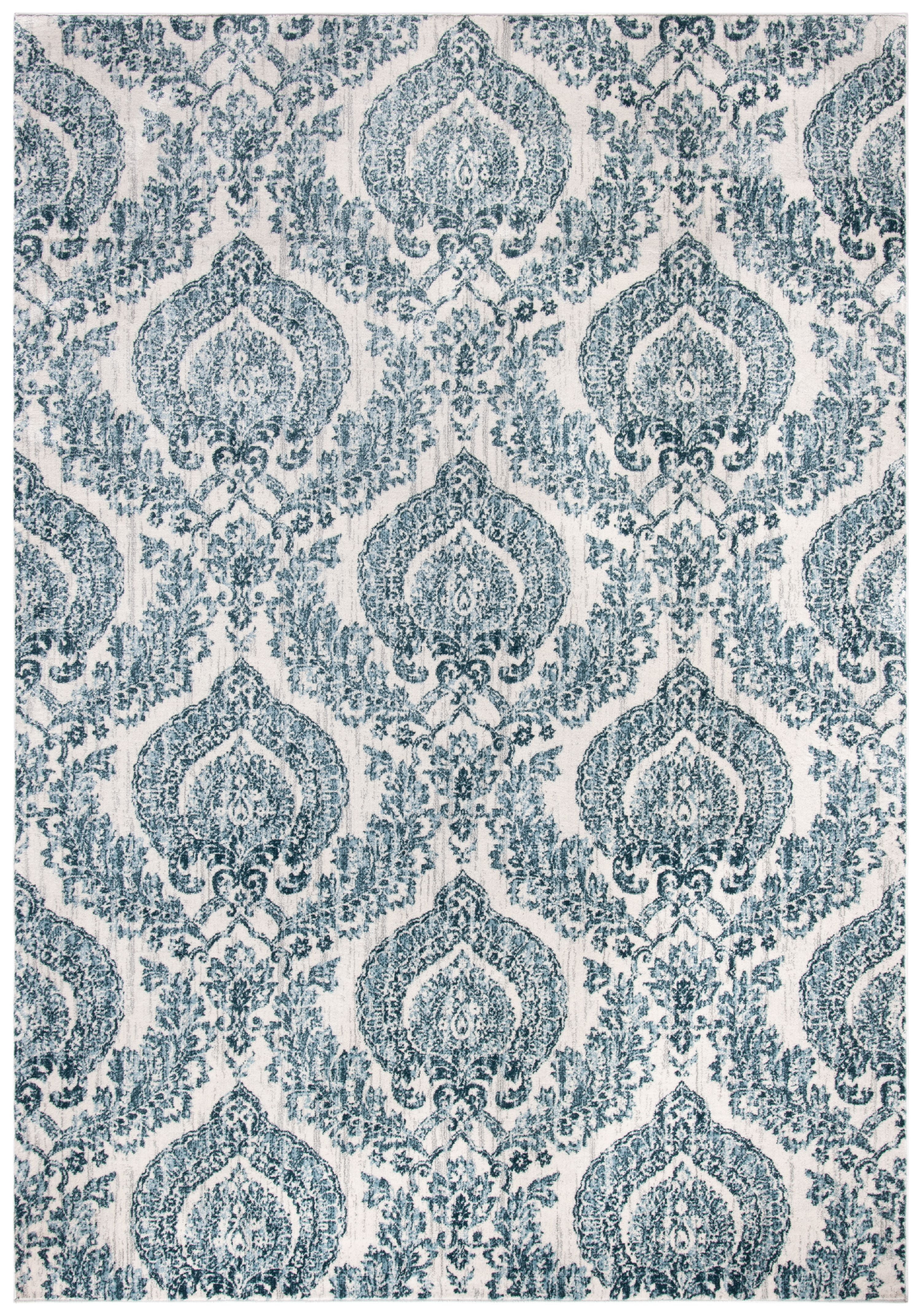 Navy and Ivory Floral Medallion Synthetic Area Rug, 5'3" x 7'7"