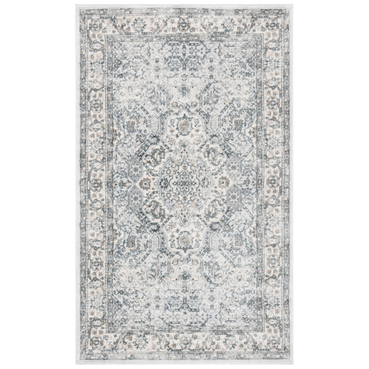 Isabella Dark Grey and Cream 3' x 5' Synthetic Area Rug