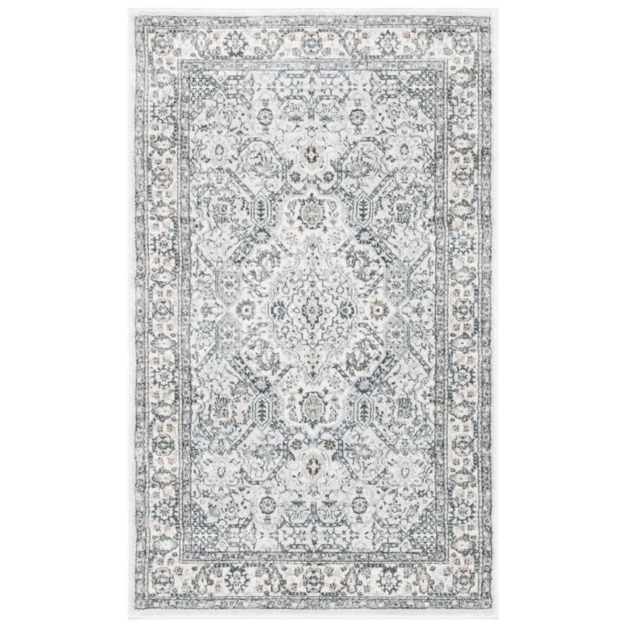 Elegant Isabella 36"x60" Gray and Cream Synthetic Area Rug