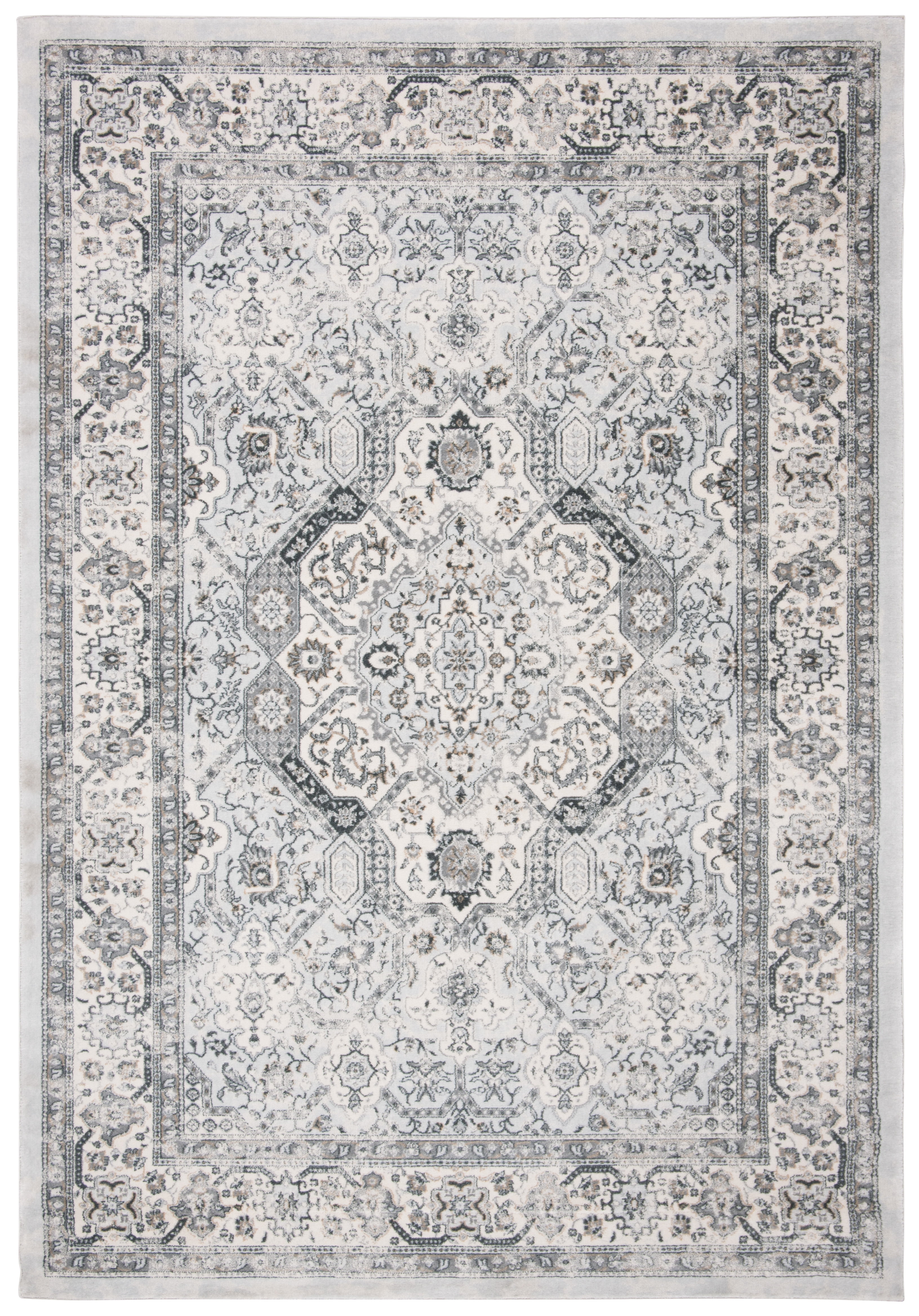 Isabella Dark Grey and Cream Synthetic Rectangular Area Rug, 6'7" x 9'