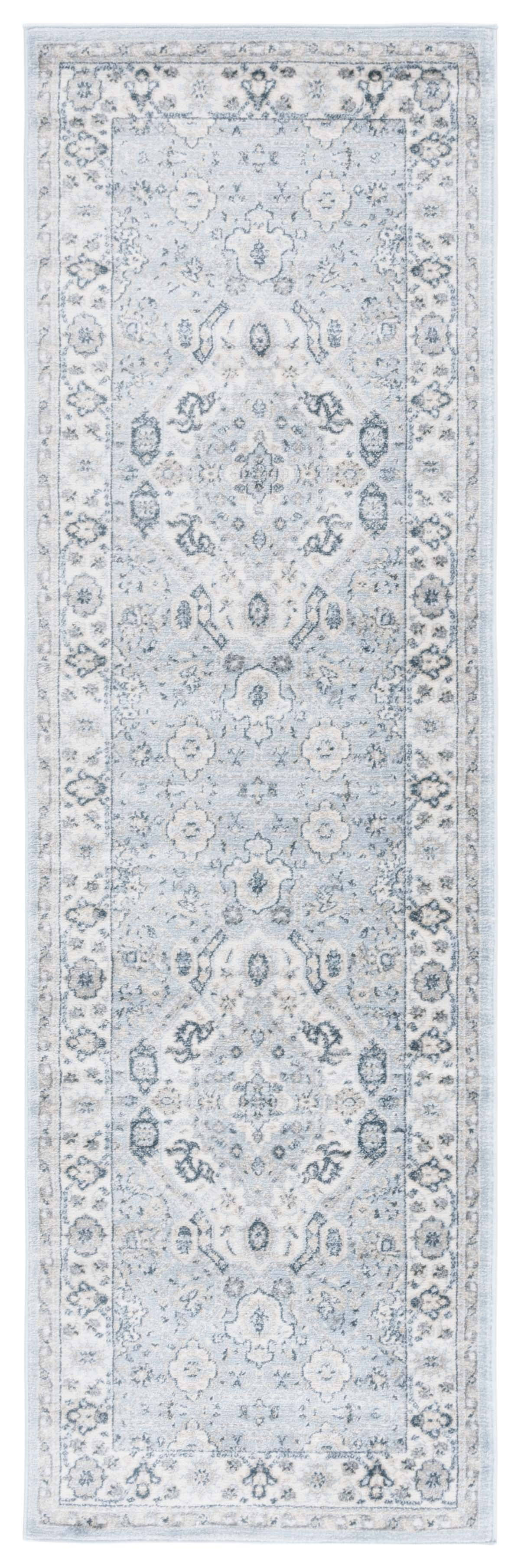Blue and Cream Synthetic Oriental Runner Rug, 2'2" x 11'
