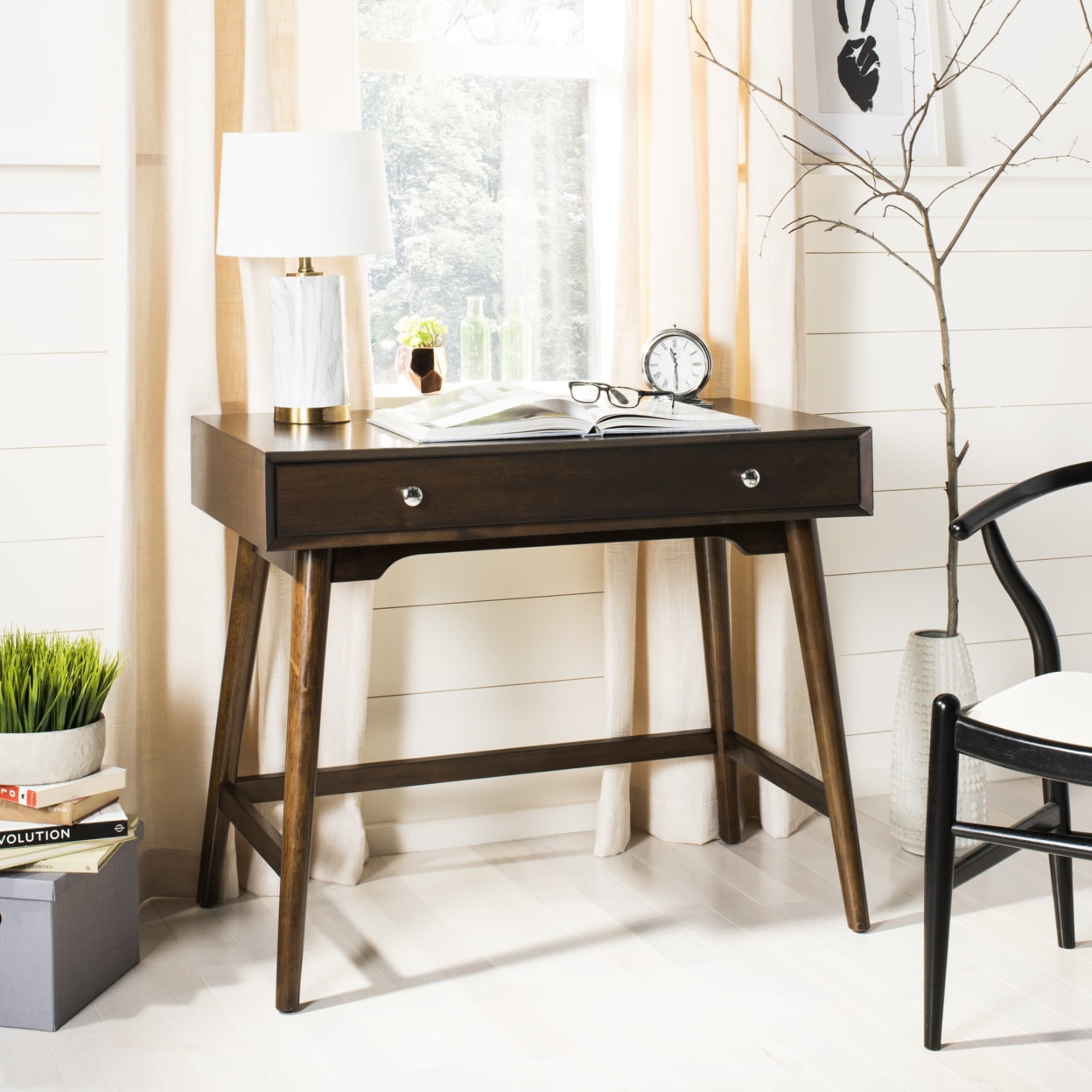 Transitional Walnut Home Office Desk with Oversized Drawer