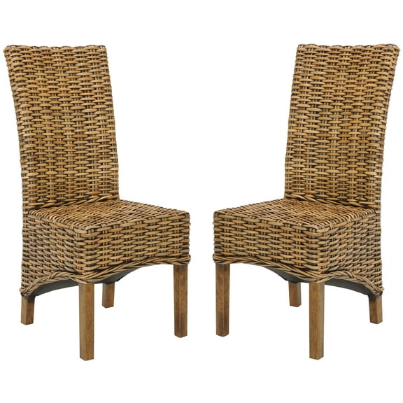SAFAVIEH Isla Bohemian Rattan Solid Dining Parsons Chair, Brown (Set of 2)
