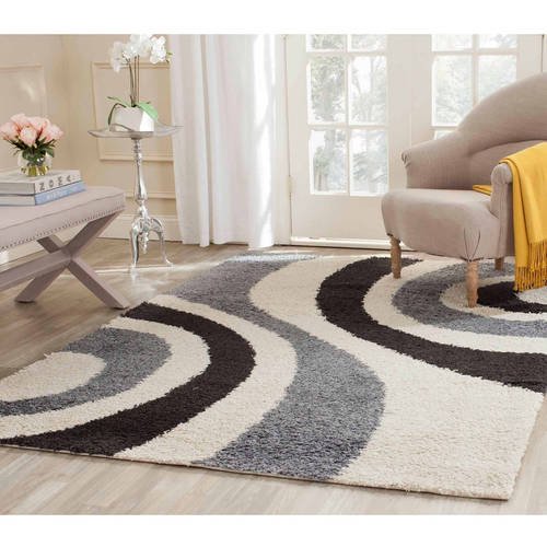 SAFAVIEH Isla Swirls Shag Area Rug, Ivory/Grey, 8' x 10'