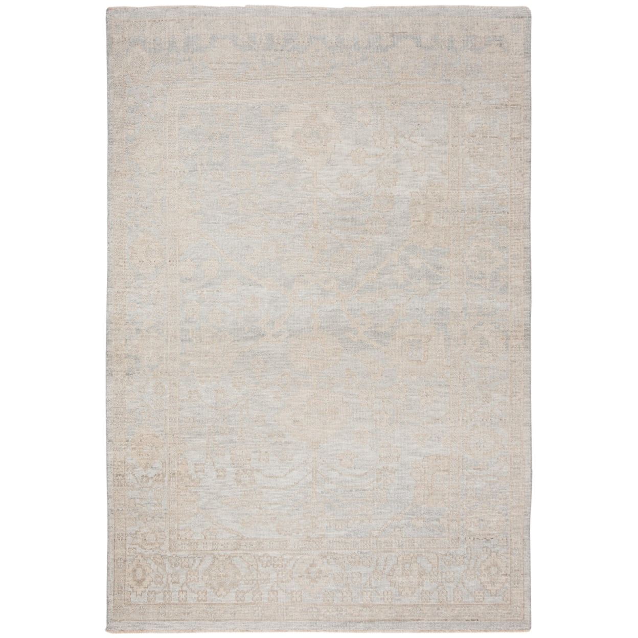 Light Blue and Ivory Hand-Knotted Wool Floral Area Rug 6' x 9'