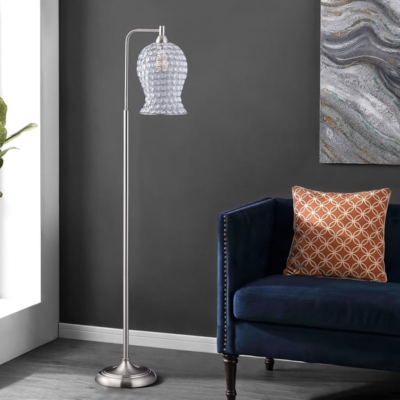 Safavieh Izzy 14" Contemporary Nickel Arc Floor Lamps Clear Glass Glam Bowl