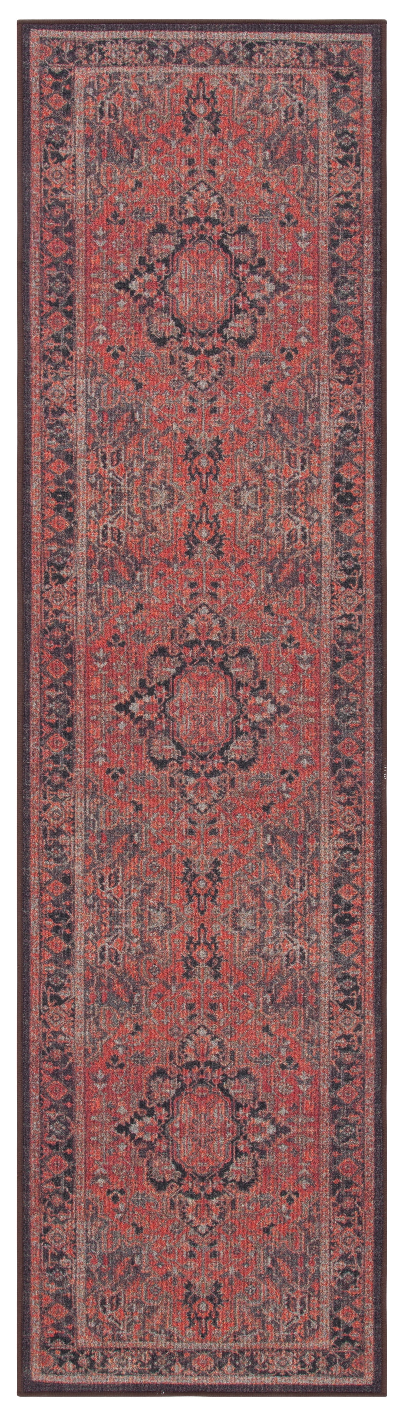 Journey Red and Navy Synthetic Washable Runner Rug