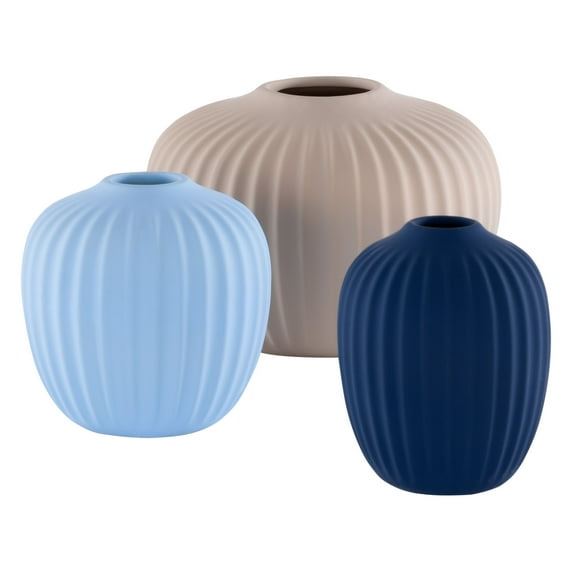 SAFAVIEH Jacie Solid Ceramic Vase, Set of 3, Grey/Navy/Light Blue