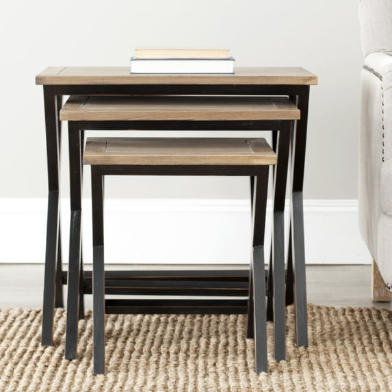 SAFAVIEH Jack Stacking Tray Tables Black / Oak