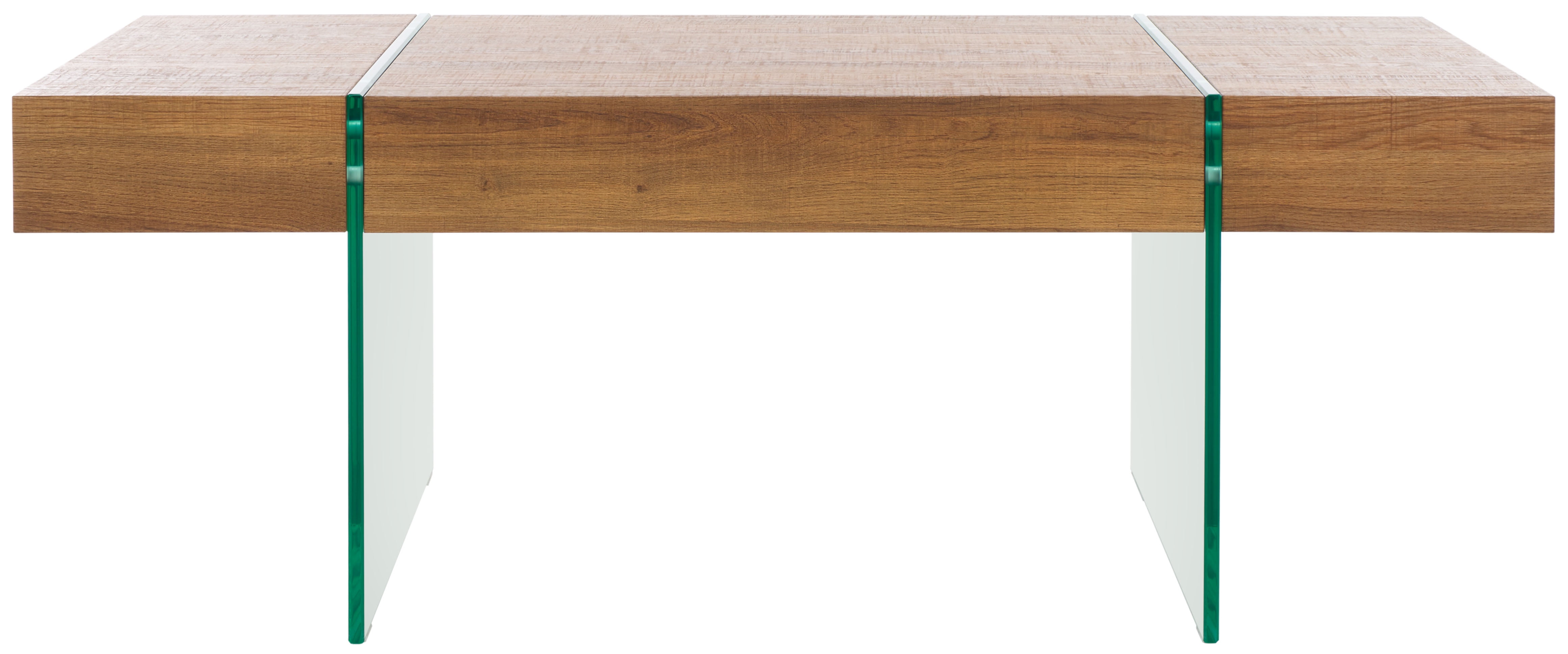 Jacob Natural Brown Wood and Clear Glass Rectangular Coffee Table