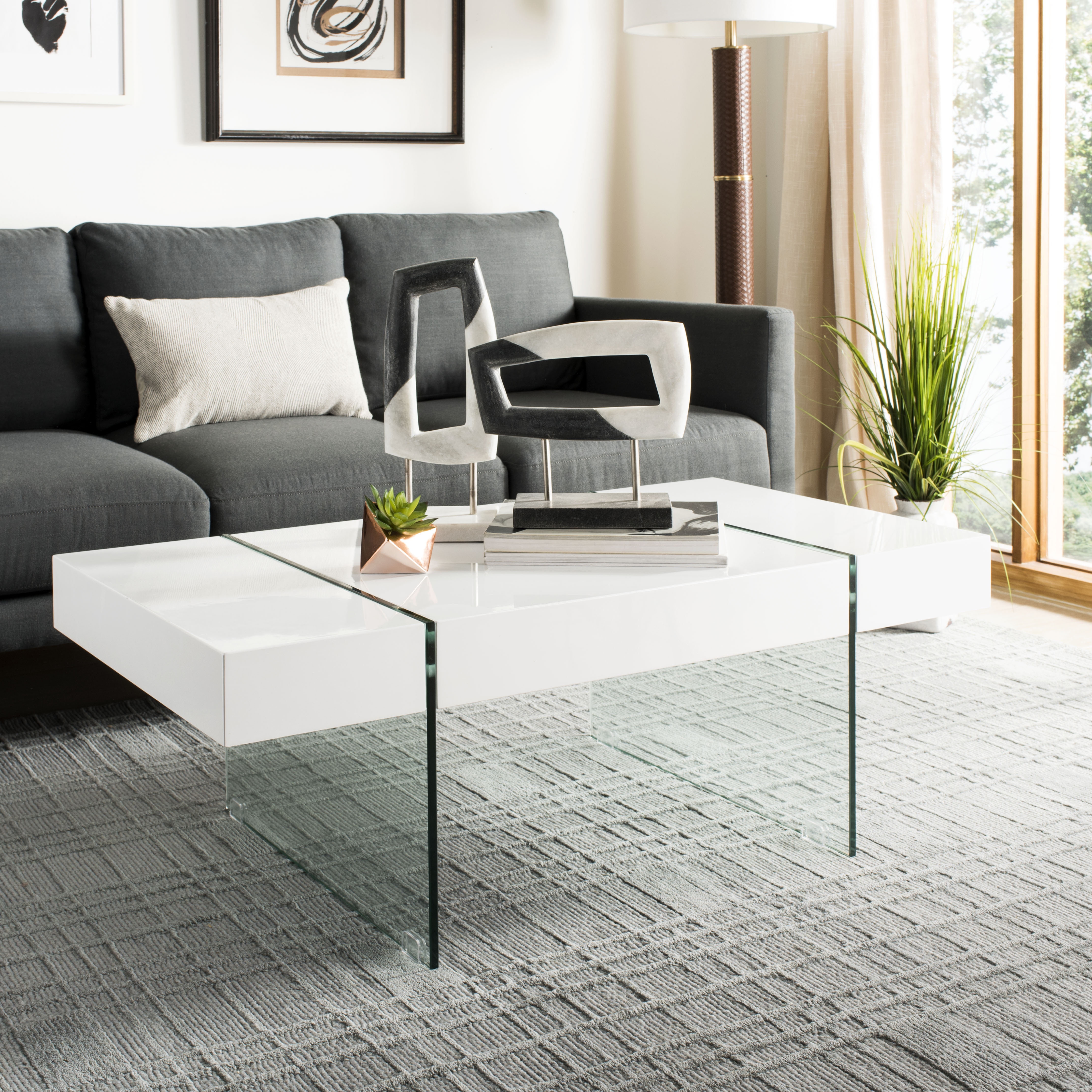 Jacob White Rectangular Glass Leg Modern Coffee Table