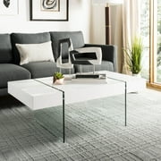 SAFAVIEH Jacob Rectangular Glass Leg Modern Coffee Table, White