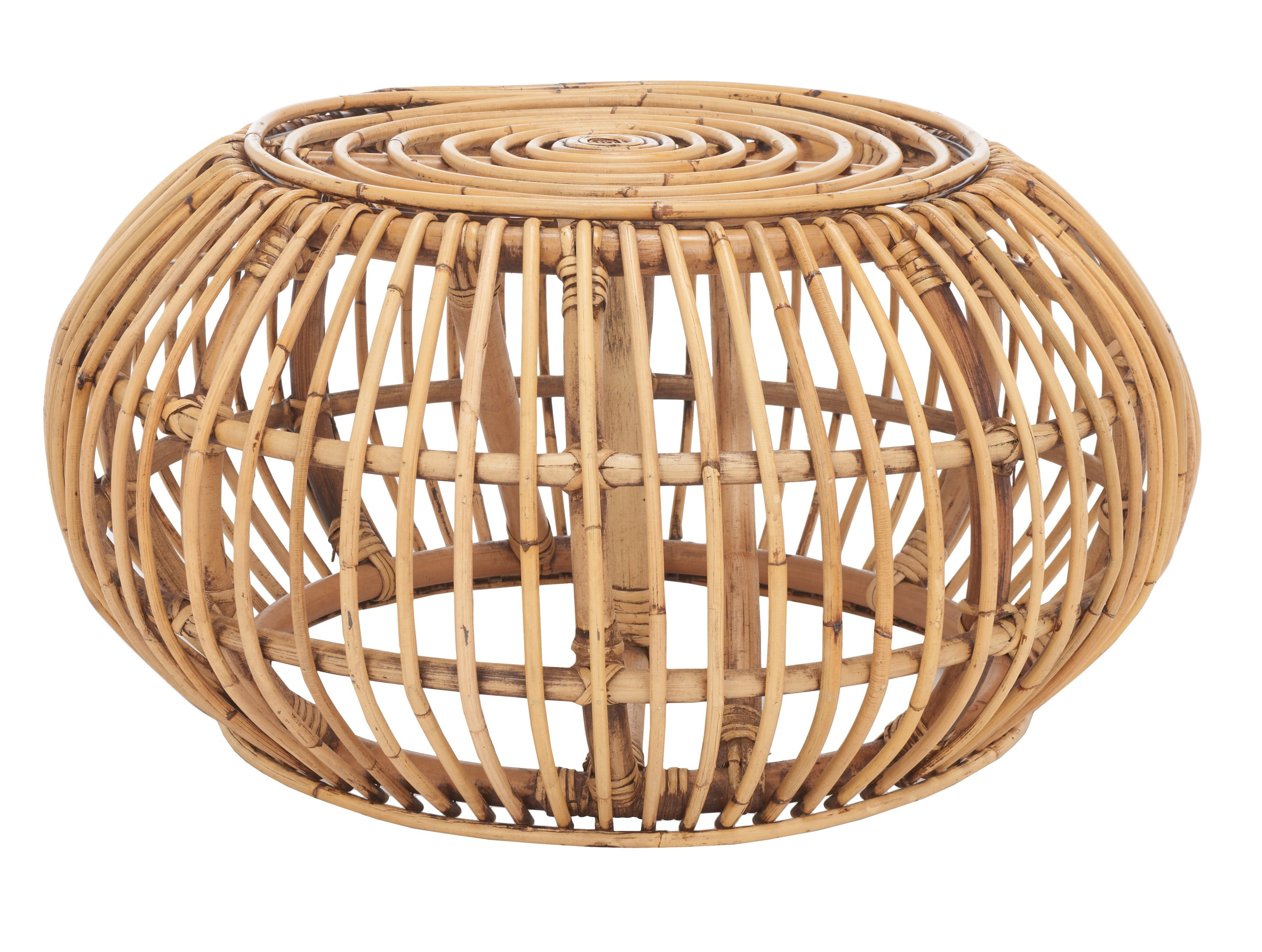 Jacynda Round Honey Brown Rattan Storage Ottoman