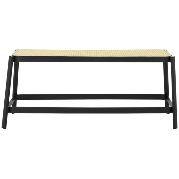 SAFAVIEH Jaguar Coastal Style Cane Bench, Black/Natural (42.3 in. W x 14.8 in. D x 17.8 in. H)