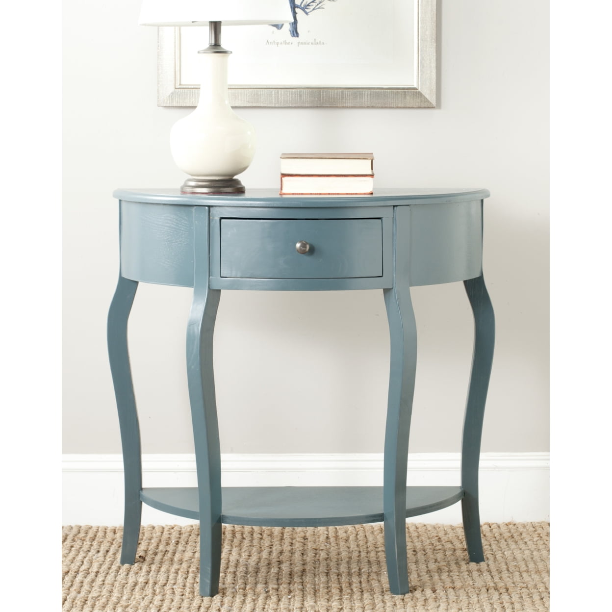 Teal Demilune Wood Console Table with Storage