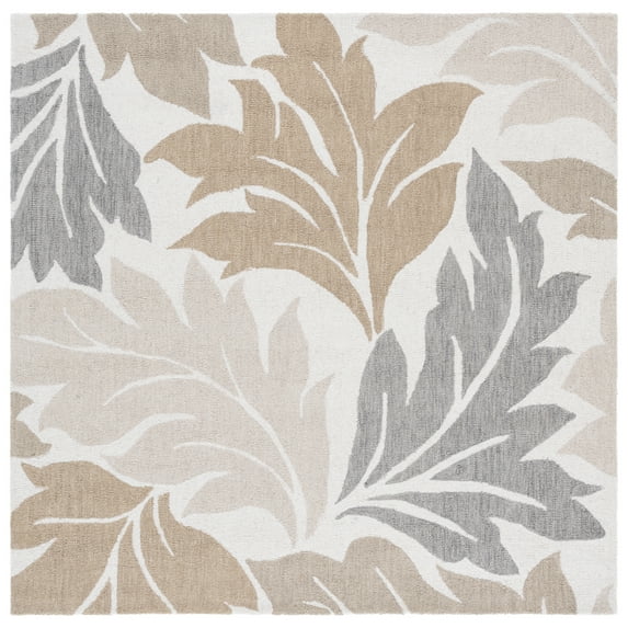 SAFAVIEH Jardin Aiden Leaves Area Rug, Ivory/Brown, 6' x 6' Square