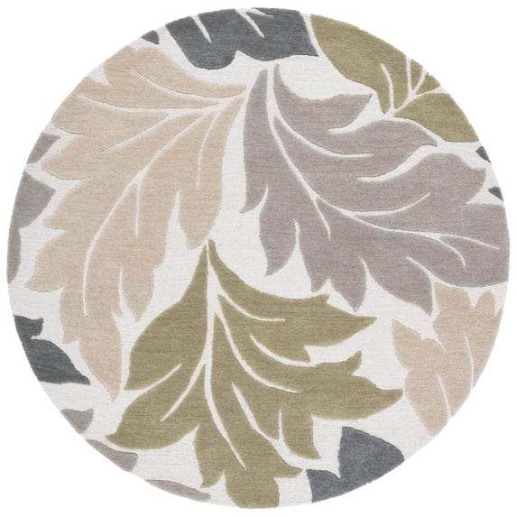 SAFAVIEH Jardin Aiden Leaves Area Rug, Ivory/Gray, 6' x 6' Round