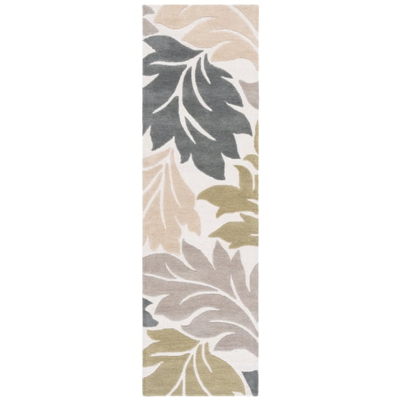 SAFAVIEH Jardin Aiden Leaves Runner Rug, Ivory/Gray, 2'3" x 8'