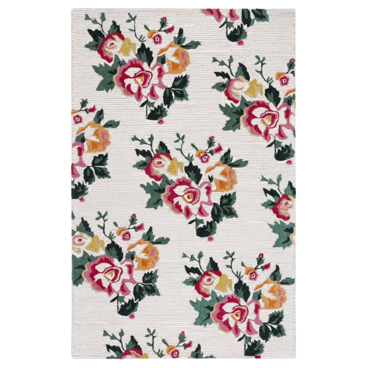 Ivory Floral Hand-Tufted Wool Rectangular Area Rug