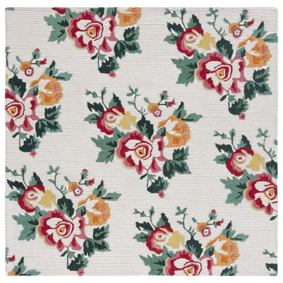 SAFAVIEH Jardin Alayna Floral Wool Area Rug, Ivory/Red, 6' x 6' Square