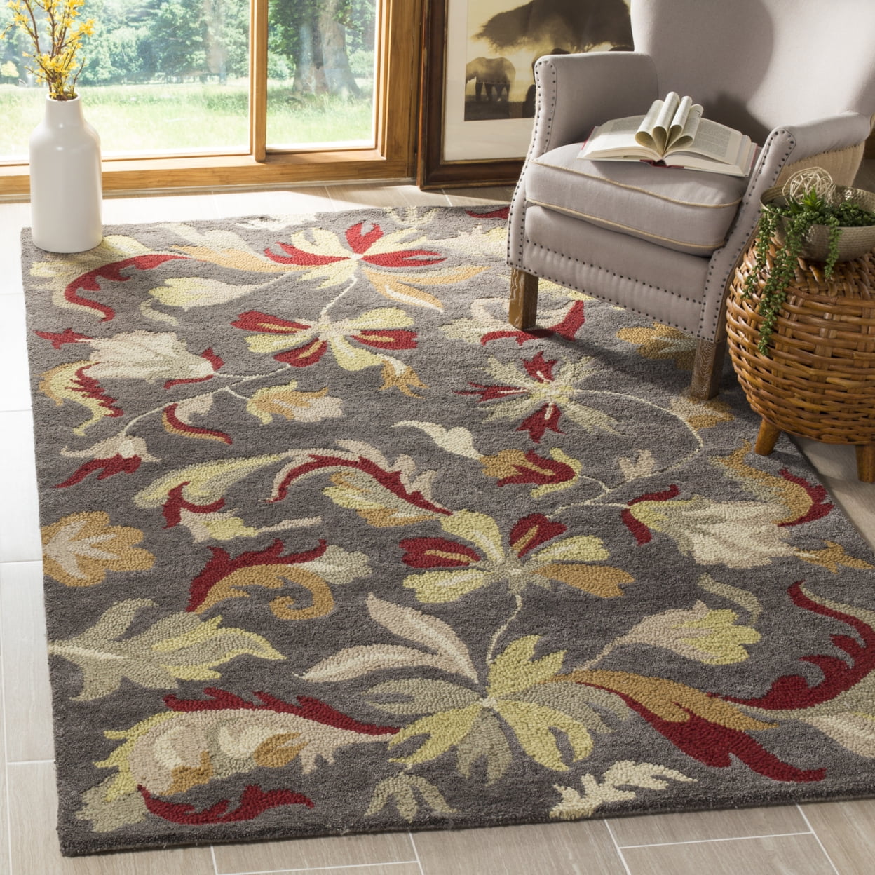 Gray Floral Hand-Tufted Wool Area Rug, 4' x 6'