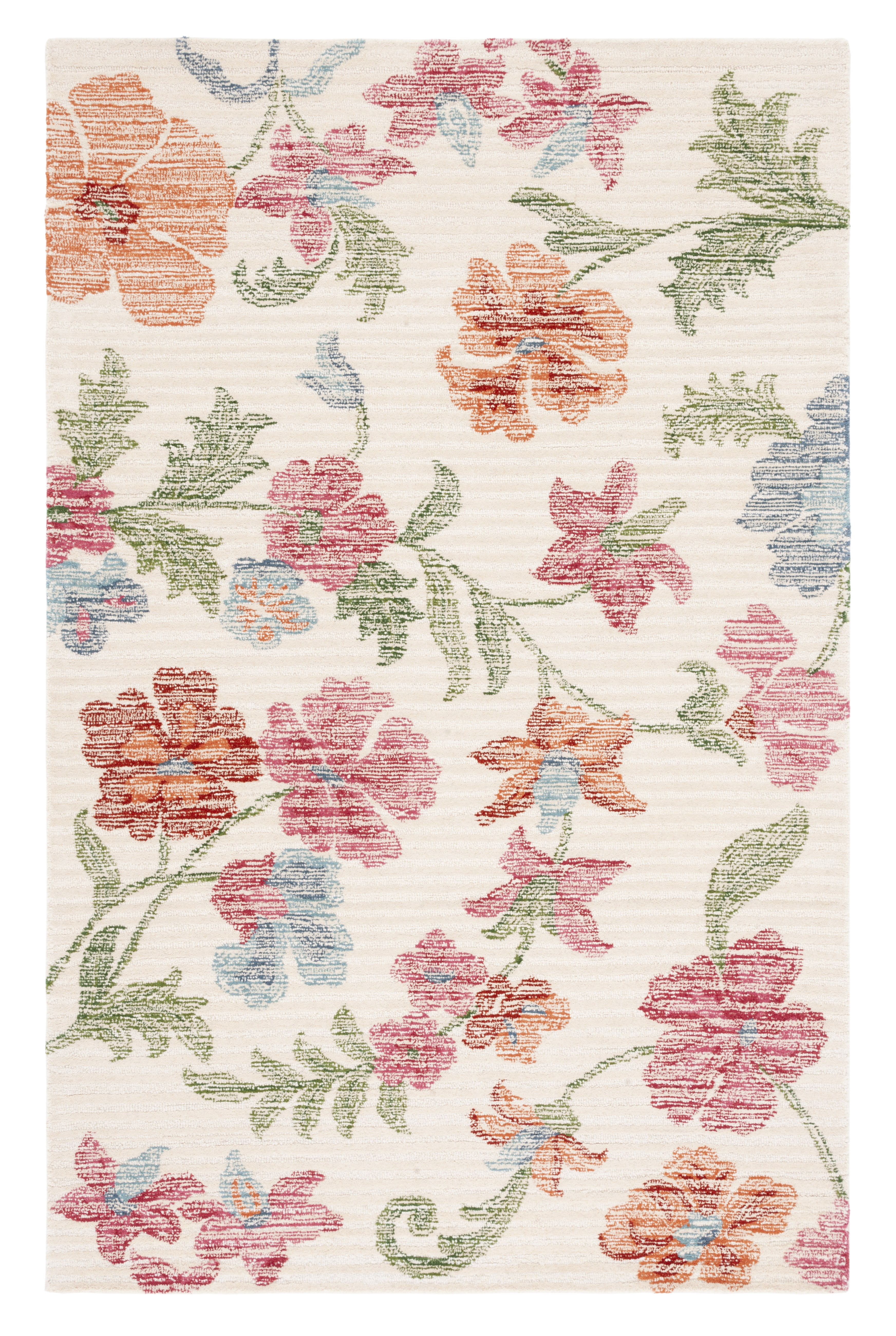 Ivory Floral Hand-Tufted Wool Area Rug, 3' x 5'