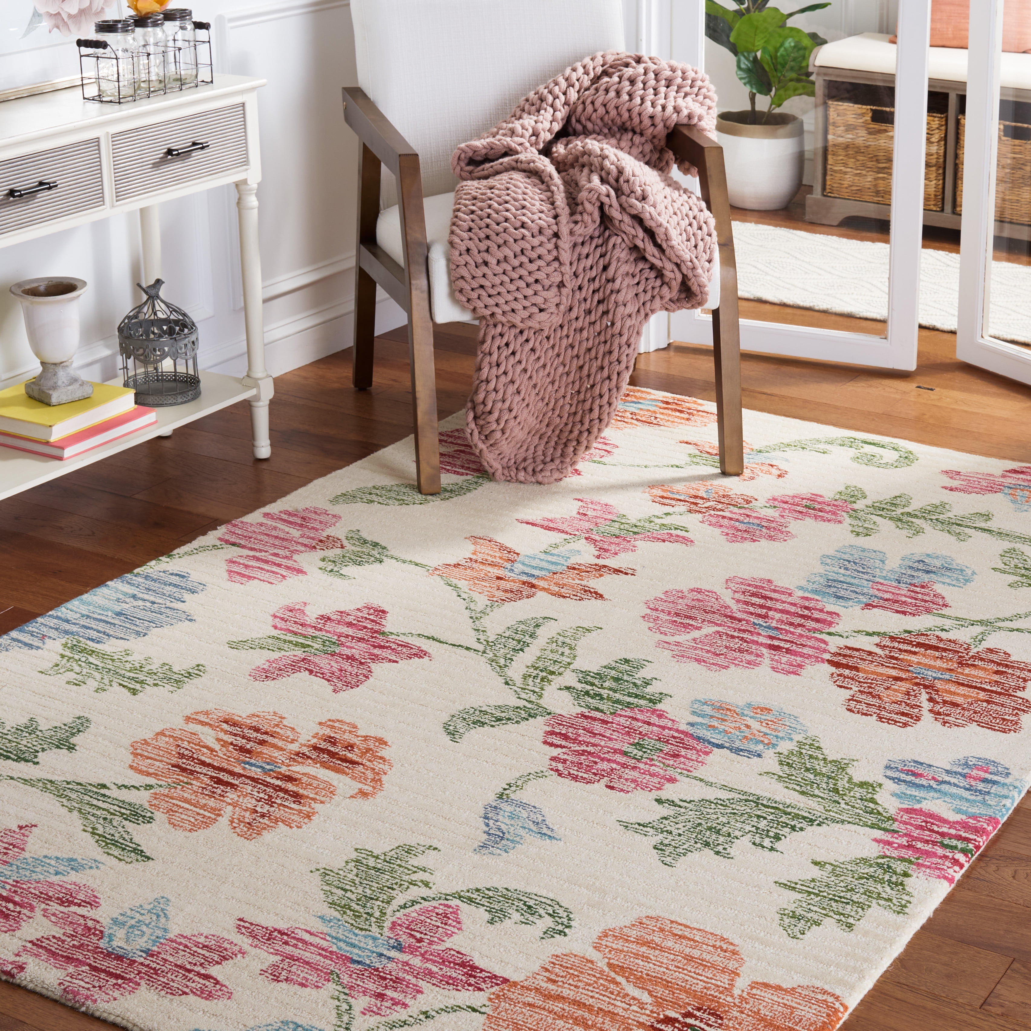 Safavieh Jardin Anson Floral Wool Area Rug, Ivory/Red, 6' x 6' Square