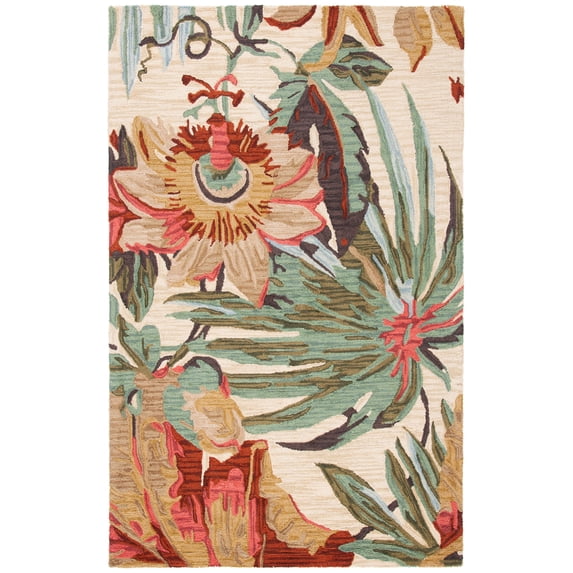 SAFAVIEH Jardin Augustine Floral Wool Area Rug, Ivory/Multi, 10' x 14'
