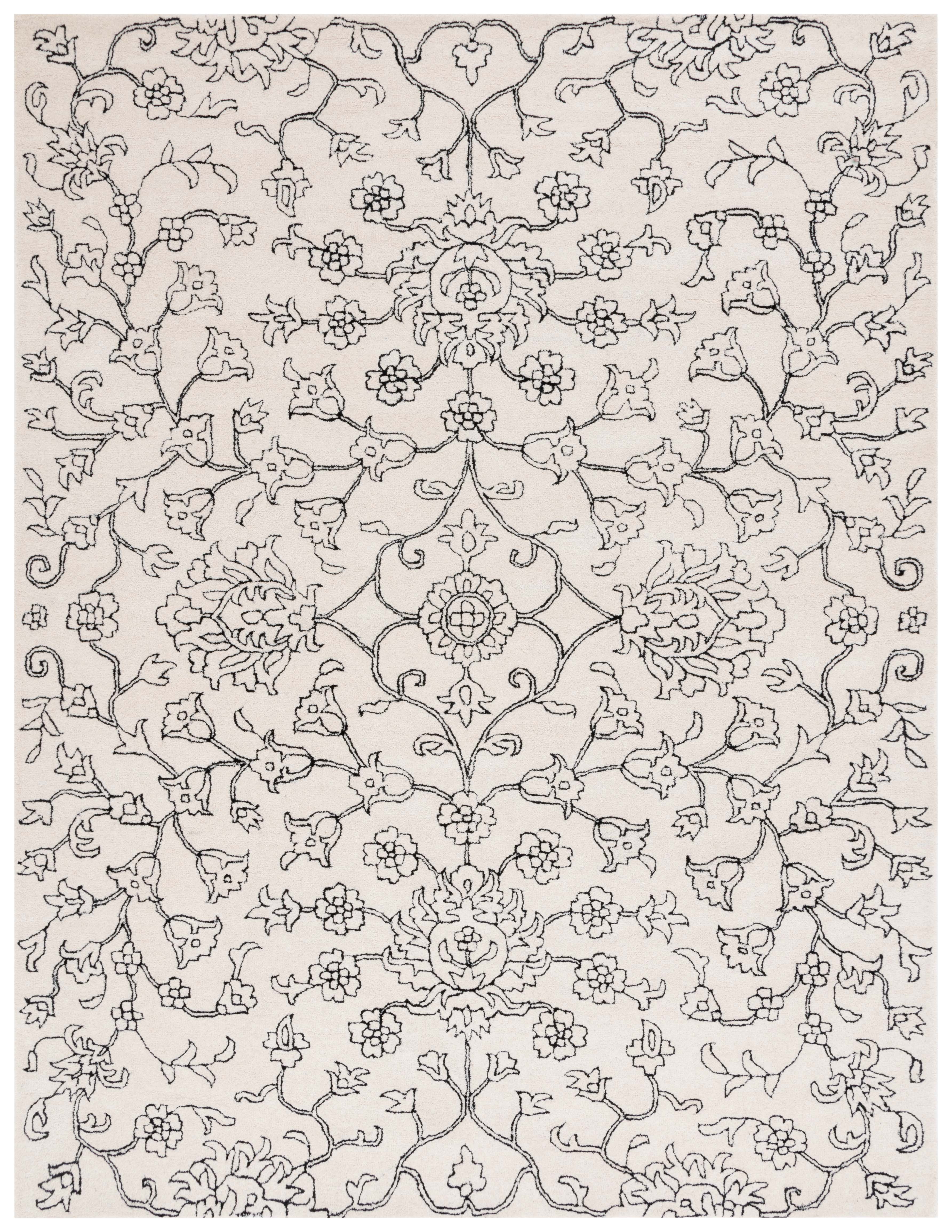 Ivory and Black Hand-Tufted Wool 8' x 10' Area Rug