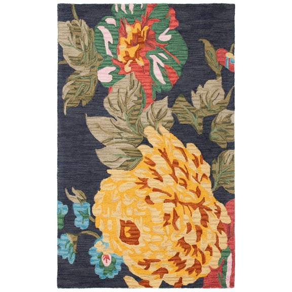 SAFAVIEH Jardin Carmelo Floral Wool Area Rug, Black/Multi, 8' x 10'