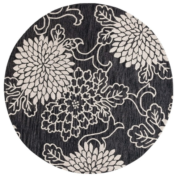SAFAVIEH Jardin Clara Floral Wool Area Rug, Black/Ivory, 6' x 6' Round