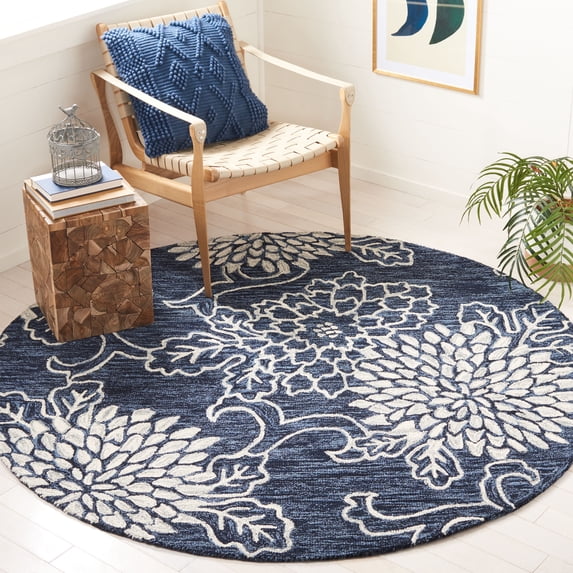 Safavieh Jardin Clara Floral Wool Area Rug, Navy/Ivory, 6' x 6' Round