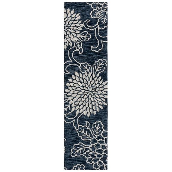 SAFAVIEH Jardin Clara Floral Wool Runner Rug, Navy/Ivory, 2'3" x 9'