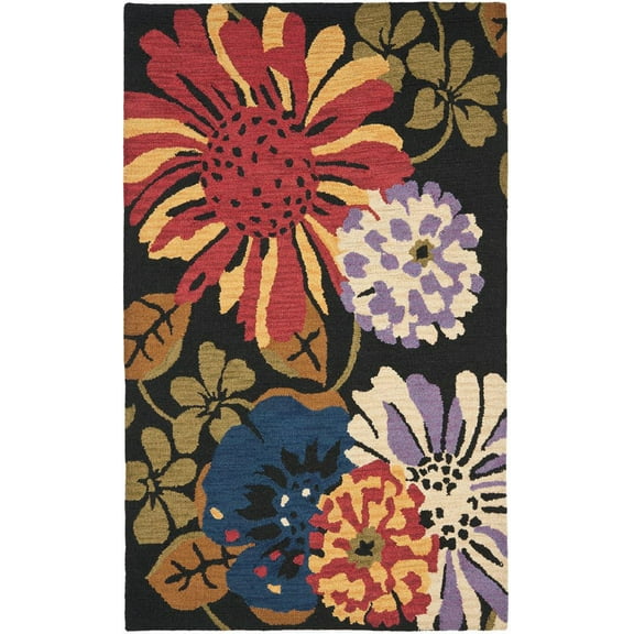 SAFAVIEH Jardin Comhgham Floral Wool Area Rug, Black/Multi, 8' x 10'